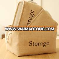 3 Set beige square portable non woven cotton rope storage basket