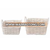 Square White Willow Flower Planter With Ear Handle For Home And Garden Decoration