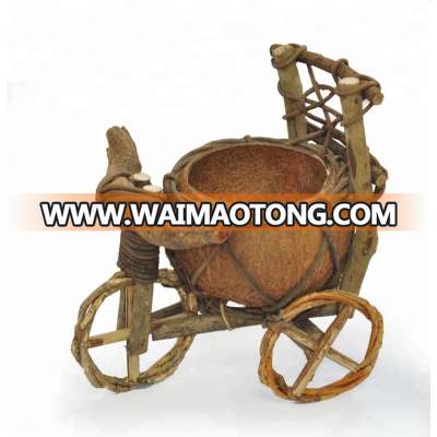 Handmade Rattan Flower Tricycle Bike Basket for Flower Vase Storage Decoration