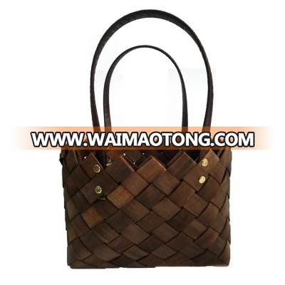 Handmade wood chips woven baskets shopping basket Wooden woven Handbags