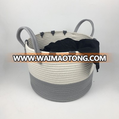 High quality large round handwoven grey Laundry Baskets Toy Storage Nursery Bins Home Decorations Blanket cotton rope  basket