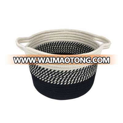 High quality   round sets 3 white cotton rope basket with handle